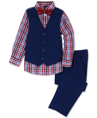 Nautica - Little Boys 4-Pc. Check-Print Shirt, Vest, Pants & Bowtie Set