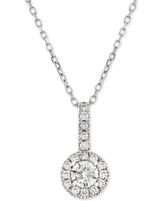 Macy's - Diamond Halo Adjustable Pendant Necklace (1/3 ct. t.w.) in 14k White Gold