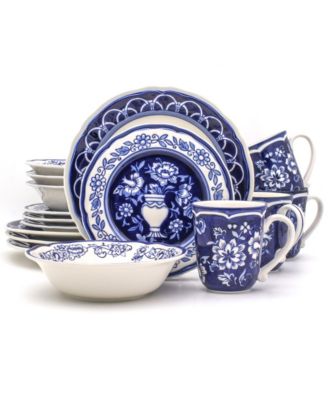 Euro Ceramica - BLUE GARDEN 16 PIECE HAND-PAINTED DINNERWARE SET