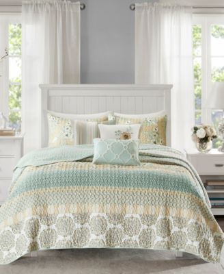 Madison Park - Willa 6-Pc. Cotton Sateen Printed Quilted Coverlet Sets