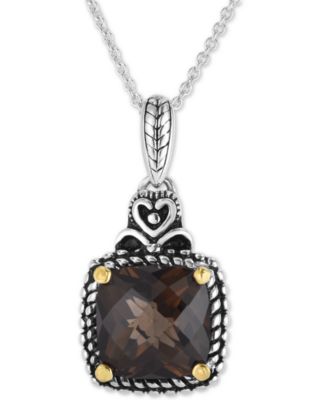 Macy's - Smoky Quartz Two-Tone 16" Pendant Necklace (6 ct. t.w.) in Sterling Silver & 14k Gold