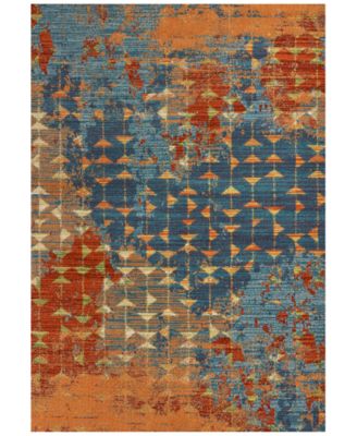 Kas - Illusions Elements 6208 Blue/Coral 6'7" x 9'6" Area Rug