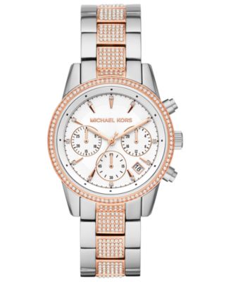 Michael Kors - Women's Ritz Two-Tone Stainless Steel & Crystal-Accent Bracelet Watch 37mm