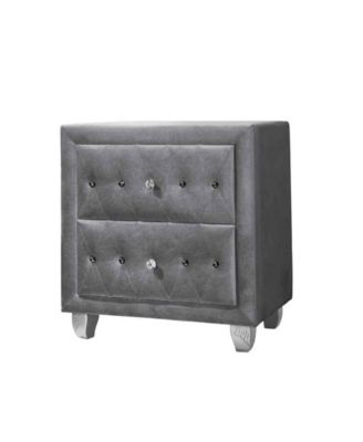 Macy's - Deanna Upholstered 2-drawer Nightstand with Faceted Buttons Grey