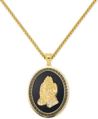 LEGACY for MEN by Simone I. Smith - Men's Praying Hands 24" Pendant Necklace in Black & Yellow Ion-Plated Stainless Steel