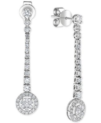 Macy's - Diamond Halo Cluster Dangle Drop Earrings (1 ct. t.w.) in 14k White Gold