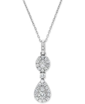 Macy's - Diamond Double Halo Cluster 18" Pendant Necklace (5/8 ct. t.w.) in 14k White Gold