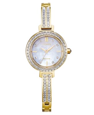 Citizen - Women's Gold-Tone Stainless Steel & Swarovski Crystal Bangle Bracelet Watch 25mm