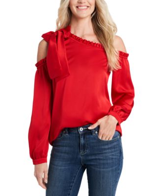 CeCe - Ruffled One-Shoulder Bow Blouse