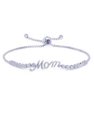 Macy's - Diamond Accent Mom Adjustable Bolo Bracelet in Fine Silver Plate