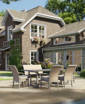 Furniture - Grayson Rectangle Aluminum Top Outdoor Dining Table with 4 Dining Arm Chairs and 1 Bench