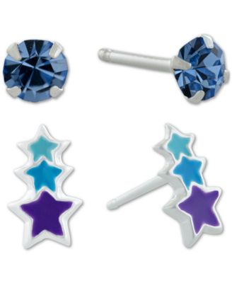 Giani Bernini - 2-Pc. Set Crystal Solitaire & Enamel Star Stud Earrings in Sterling Silver