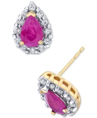 Macy's - Ruby (1 ct. t.w.) & Diamond (1/4 ct. t.w.) Teardrop Stud Earrings in 14k Gold