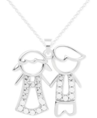 Macy's - Diamond Girl & Boy 18" Pendant Necklace (1/10 ct. t.w.) in Sterling Silver