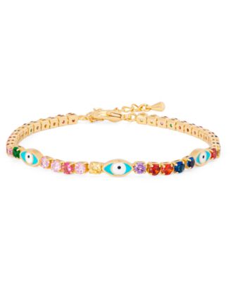 Macy's - Multi Color Stone Enamel Evil Eye Bracelet in Fine Gold Plate