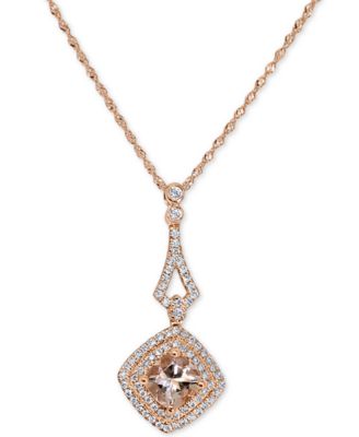 Macy's - Morganite (7/8 ct. t.w.) & Diamond (1/4 ct. t.w.) Square Halo 18" Pendant Necklace in 14k Rose Gold