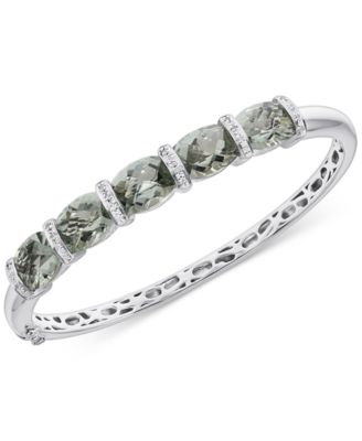 Macy's - Green Quartz (11-1/2 ct. t.w.) & Diamond (1/8 ct. t.w.) Bangle Bracelet in Sterling Silver