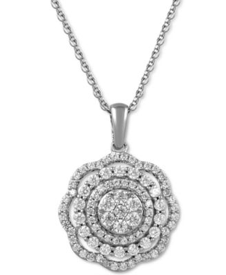 Macy's - Diamond Flower Cluster 18" Pendant Necklace (1 ct. t.w.) in 10k White Gold