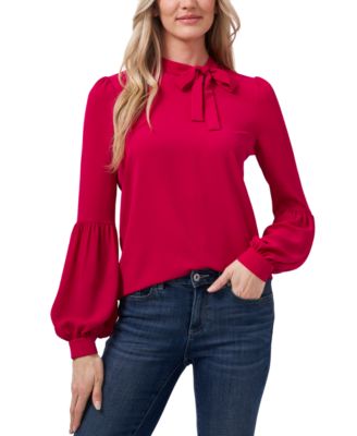 CeCe - Solid Tie-Neck Puff-Sleeve Blouse