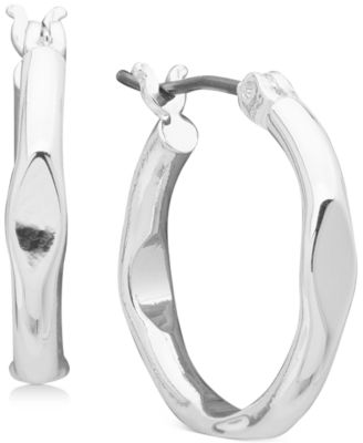 Anne Klein - Silver-Tone Small Pinched Hoop Earrings, 0.6"