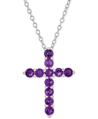 Macy's - Amethyst Cross 18" Pendant Necklace (8 ct. t.w.) in Sterling Silver