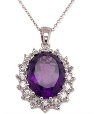 Macy's - Amethyst (10 ct. t.w.) & White Topaz (2 ct. t.w.) Oval Halo 18" Pendant Necklace in Sterling Silver (Also in Mystic Quartz & Green Amethyst)