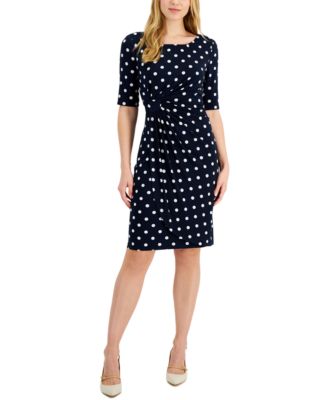 Connected - Petite Dot-Print Side-Tab Sheath Dress