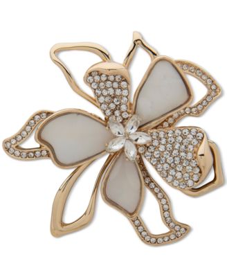Anne Klein - Gold-Tone Crystal & Mother-of-Pearl Flower Pin