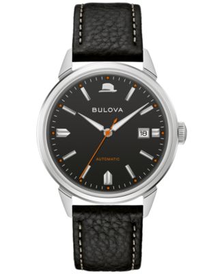 Bulova - Men's Frank Sinatra Summer Wind Automatic Black Leather Strap Watch 40mm
