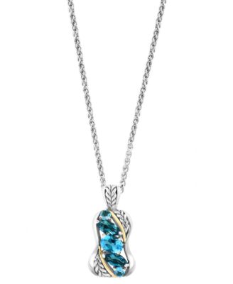 EFFY Collection - Blue Topaz 18" Pendant Necklace (3 ct. t.w.) Sterling Silver & 18k Gold-Plate