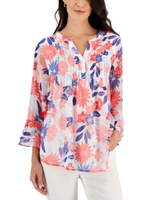 Charter Club - Petite Pleated 3/4-Sleeve Blouse