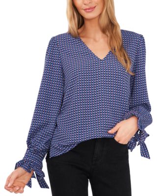 CeCe - Floral-Print Tie-Sleeve Top