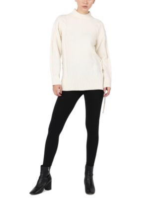 Black Tape - Women's Long Sleeve Laced-Up Side Cable Tunic Sweater