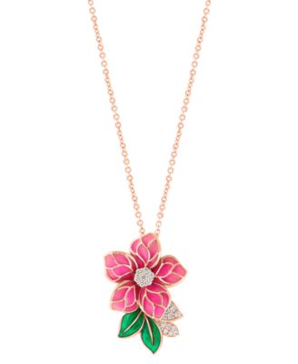 EFFY Collection - Diamond (1/5 ct. t.w.) & Enamel Flower 18" Pendant Necklace in 14k Rose Gold