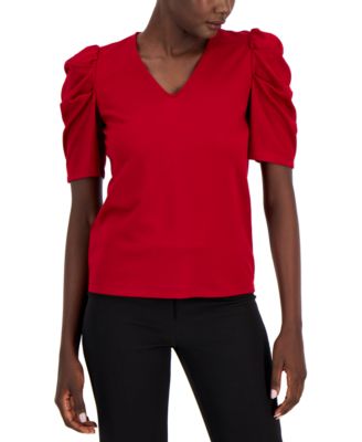 Anne Klein - Women's Pleated Sleeve V-Neck Top