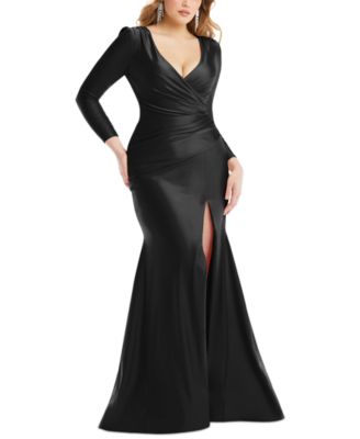 Dessy Collection - Women's Long-Sleeve Side-Ruched Satin Gown