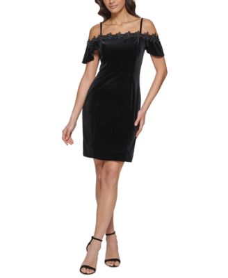 PUMA testing122 - Women's Velvet Cold-Shoulder Appliqu&eacute;-Trim Dress