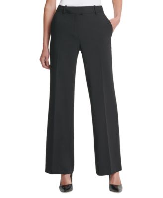 DKNY - Petite Solid Fixed-Waist Slant-Pocket Wide-Leg Pants