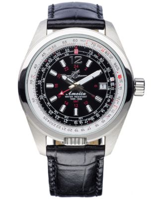 Abingdon Co. - Women's GMT Swiss Multifunctional Black Leather Strap Watch 40mm