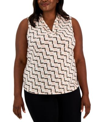 Anne Klein - Plus Size Printed Pleated-Neck Top