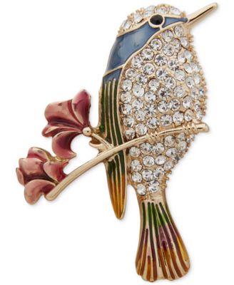 Anne Klein - Gold-Tone Multi Crystal Bird On Branch Pin