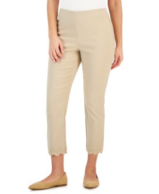 Charter Club - Petite Eyelet-Hem Pull-On Cropped Pants