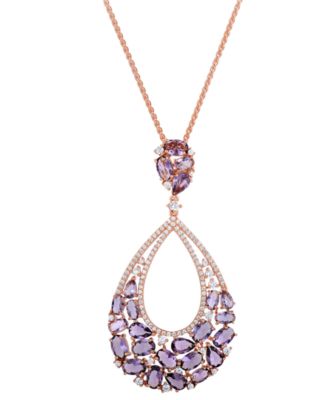 Macy's - Purple & White Cubic Zirconia Teardrop 18" Pendant Necklace in 14k Rose Gold-Plated Sterling Silver