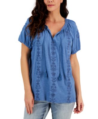 Style & Co - Women's Cotton Embroidered Peasant Top