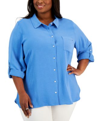 Tommy Hilfiger - Plus Size Logo Detail Button-Up Shirt