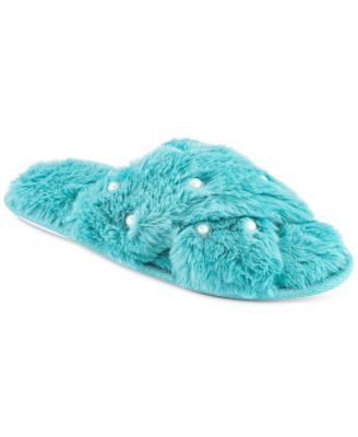 I.N.C. International Concepts - Women's Imitation Pearl-Trim Faux-Fur Cross Slide Slippers, Created for Macy's