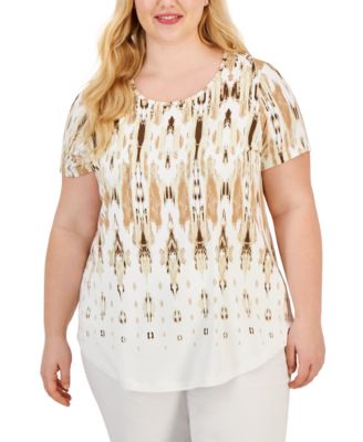 JM Collection - Plus Size Scoop-Neck Short-Sleeve Top