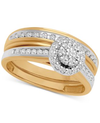 Macy's - Diamond Halo Cluster Bridal Set (1/3 ct. t.w.) in 14k Two-Tone Gold