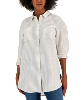 Style & Co - Women's Long-Sleeve Striped Boyfriend Tunic Shirt