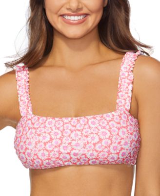 Raisins - Juniors' Floral-Print Ruffled-Strap Tulum Bikini Top